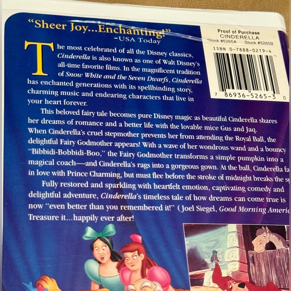 Rare Walt Disney Masterpiece Collection Cinderella 1995 VHS #5265 Edition - Picture 4 of 12